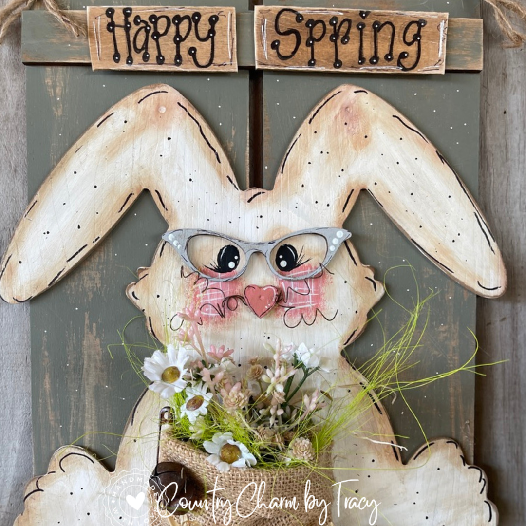 Rustic Happy Spring Bunny Pallet Sign | Hand-Lettered Whimsical Farmhouse Spring Door Hanger | FREE Shipping