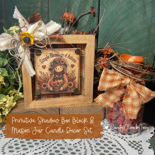 Simple Blessings of Autumn - 5x5 Wood Shadow Box Block #1 Decor | Handcrafted Primitive Farmhouse Fall Decor