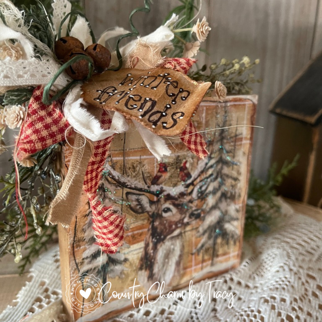 WINTER FRIENDS Deer Décor Block – 5x5