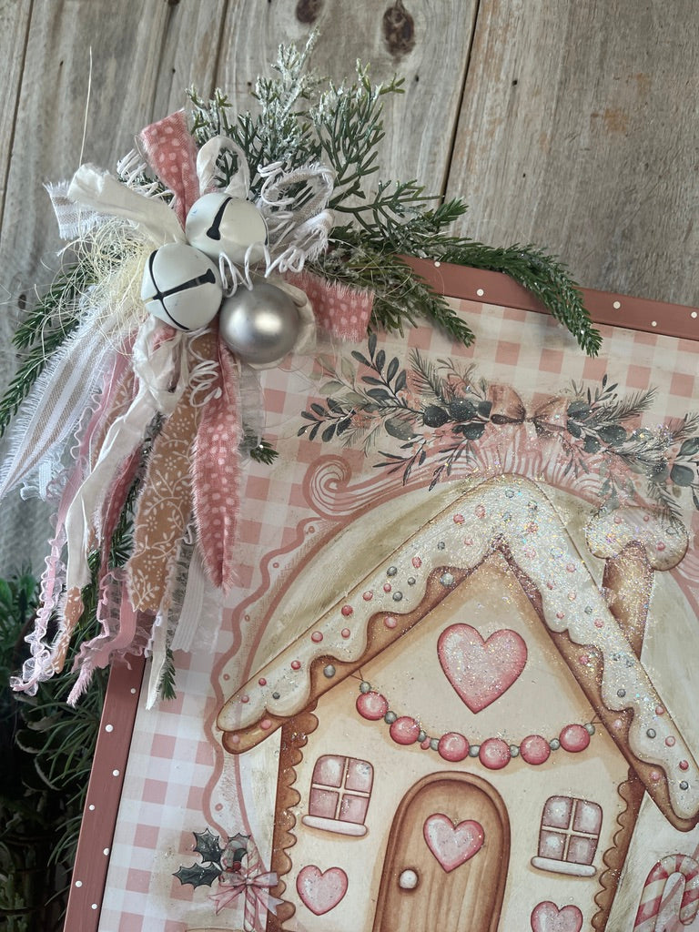 Sweet Christmas Blessings Pink Gingerbread House Decor Shipping Included!