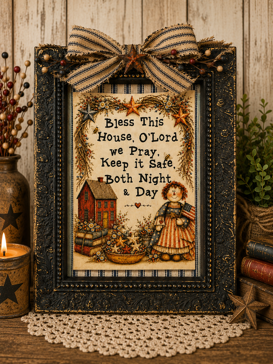 Bless This House O Lord We Pray - America Annie Primitive Printable Art - 5X7 PDF Printable