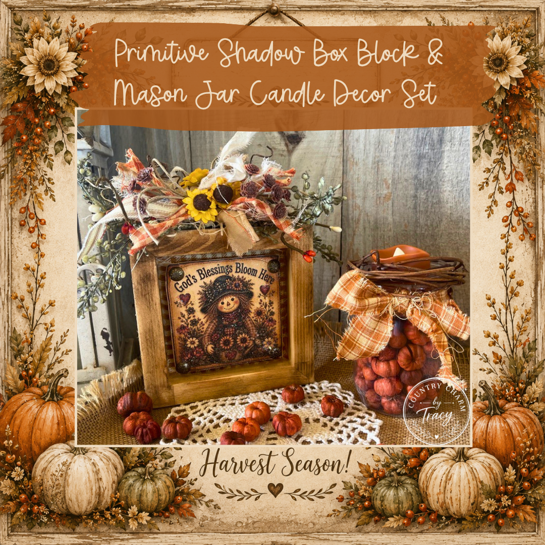 God's Blessings Bloom Here - Decorated 5x5 Primitive Shadow Box Block Decor | Handcrafted by Tracy