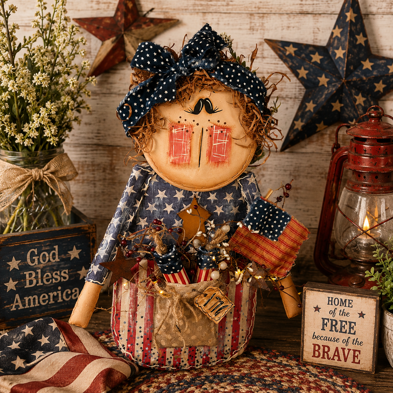 American Girl Annie Patriotic Shelf Leaner - Whimsical Americana Decor