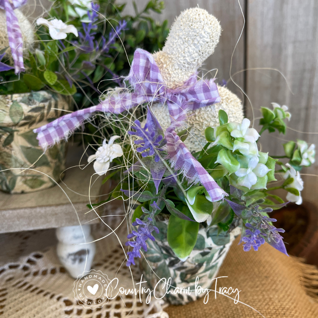 Lavender Bunny Pot Trio – Spring Vignette Set (Set of 3)