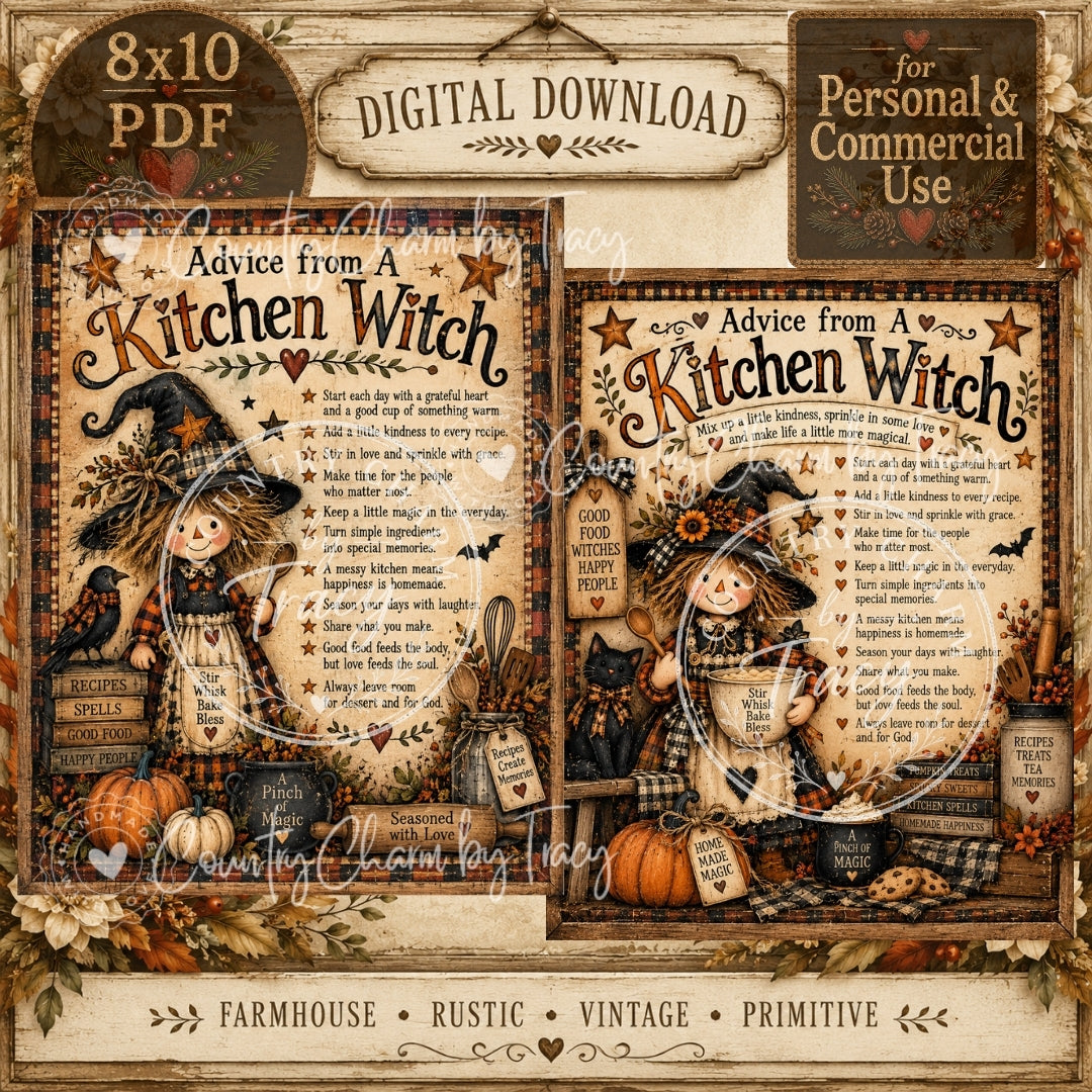 Advice from a Kitchen Witch Printable Set of 2 - Instant Download