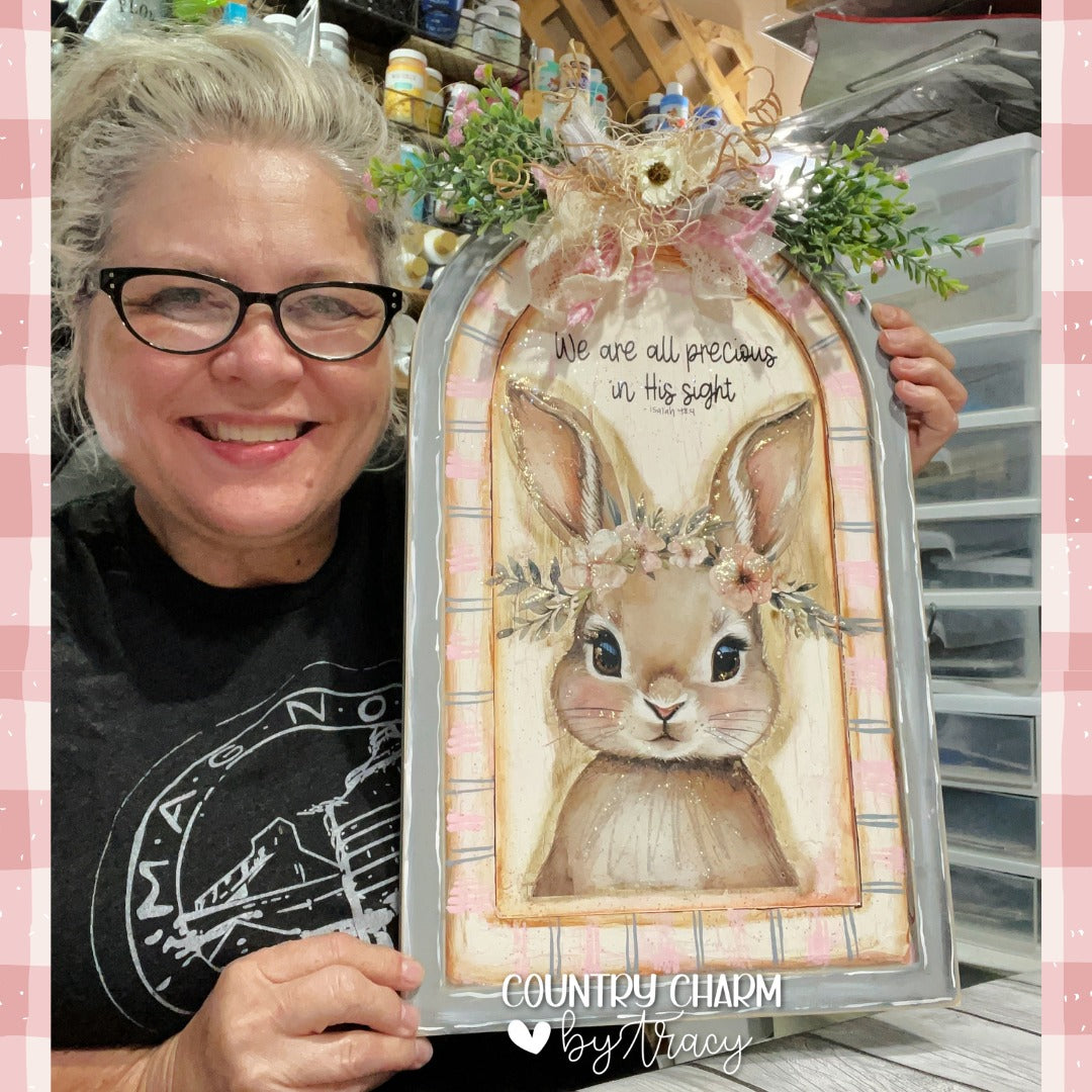 Vintage Floral Bunny Arch 18" – Handpainted by Tracy | One of a Kind | “All Are Precious in His Sight”