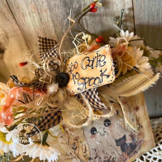 Too Cute to Spook 5x5 Wood Block Decor - Primitive Halloween Shelf Sitter