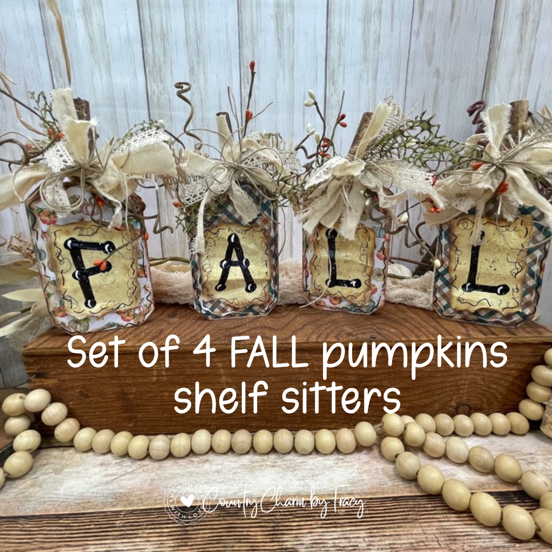 FALL Pumpkin Block Shelf Sitters - Set of 4