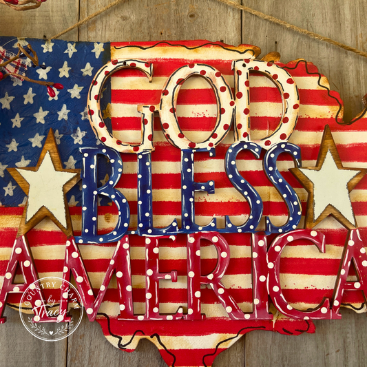 God Bless America Wood Decor Hanger - Patriotic Americana Wall Decor