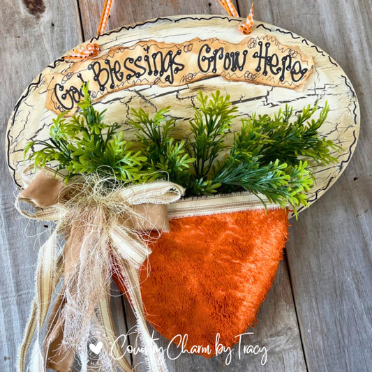Whimsical Rustic Chunky Carrot Sign - Hand-Lettered God's Blessings Grow Here!