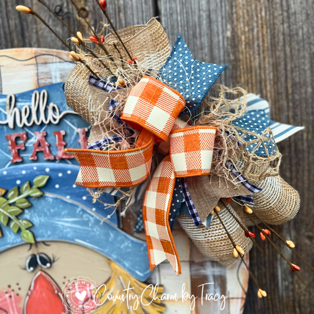 Scarecrow Door Hanger - 18 Inch Rustic Farmhouse Fall Decor Hand-Painted