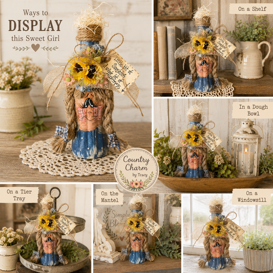 Miss Sunflower Vintage Coke Bottle Decor - Hand-Painted 8" Primitive Folk Art Bottle with Sunflowers | Free Shipping in USA