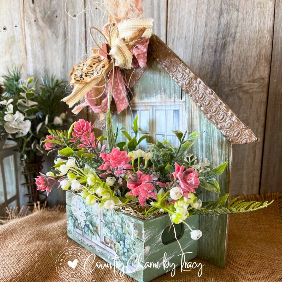 Bless Our Home Whimsical House Shelf Sitter | Rustic Farmhouse Spring Decor | Handmade Floral House | FREE Shipping
