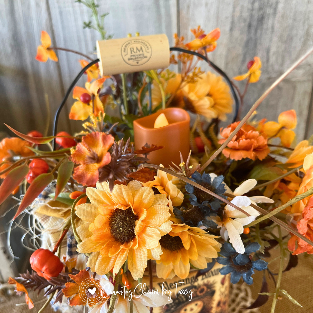 Autumn Blessings Tin Can Decor with Faux Candle | Simple Blessings of Autumn | Handcrafted Primitive Farmhouse Fall Decor