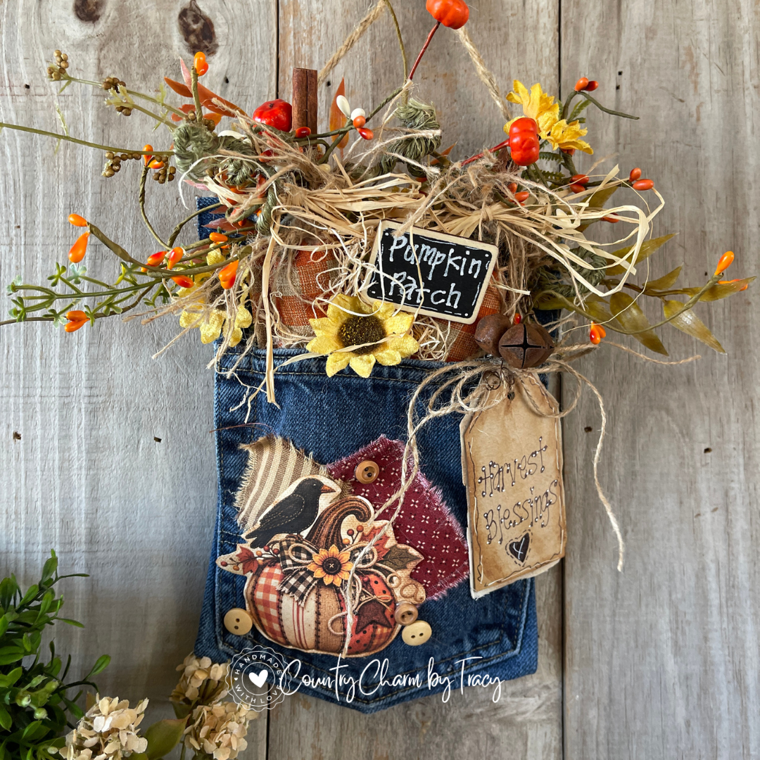 Pumpkin Patch Blue Jean Pocket Wall Hanger