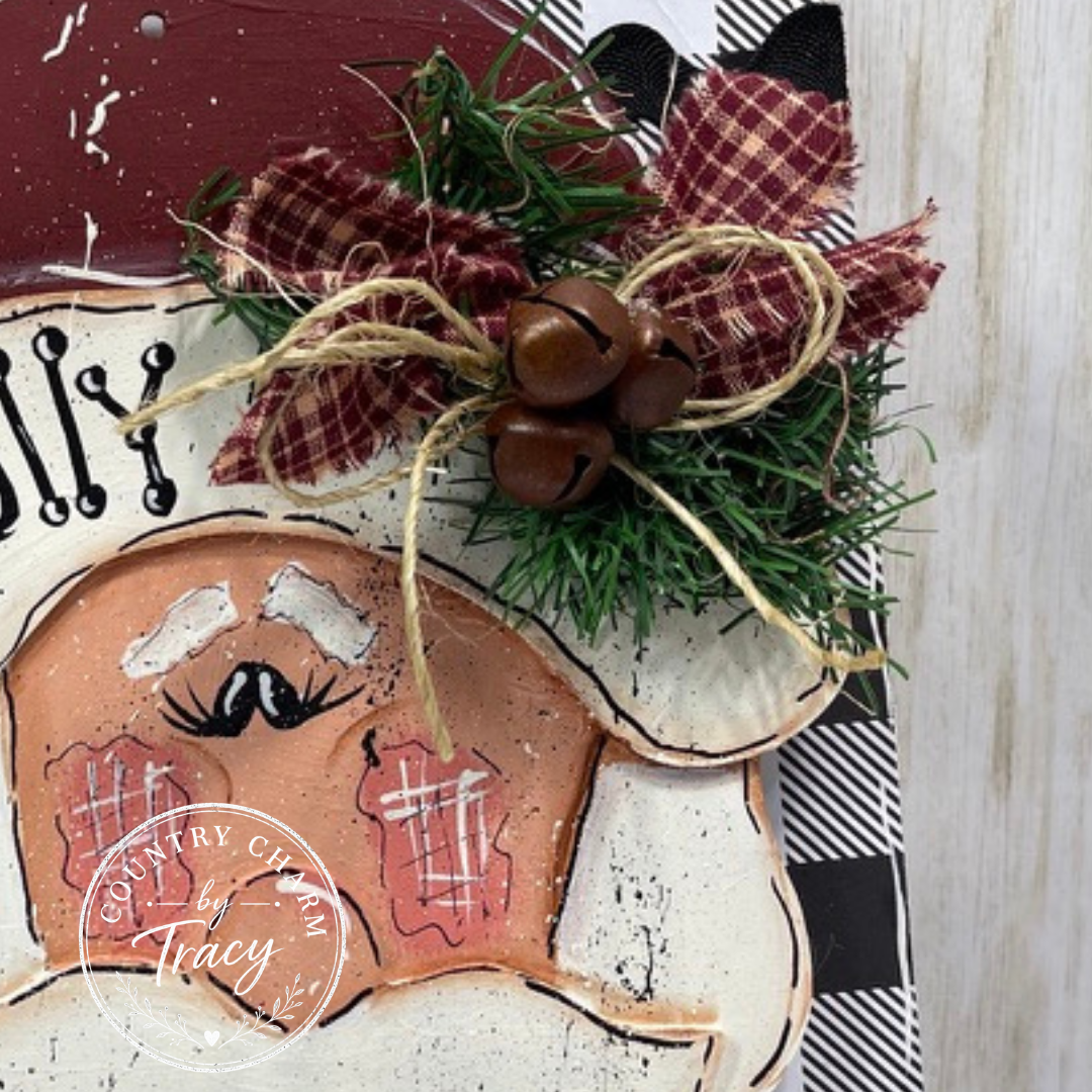 Country Christmas Jolly Santa Tag Shelf Leaner