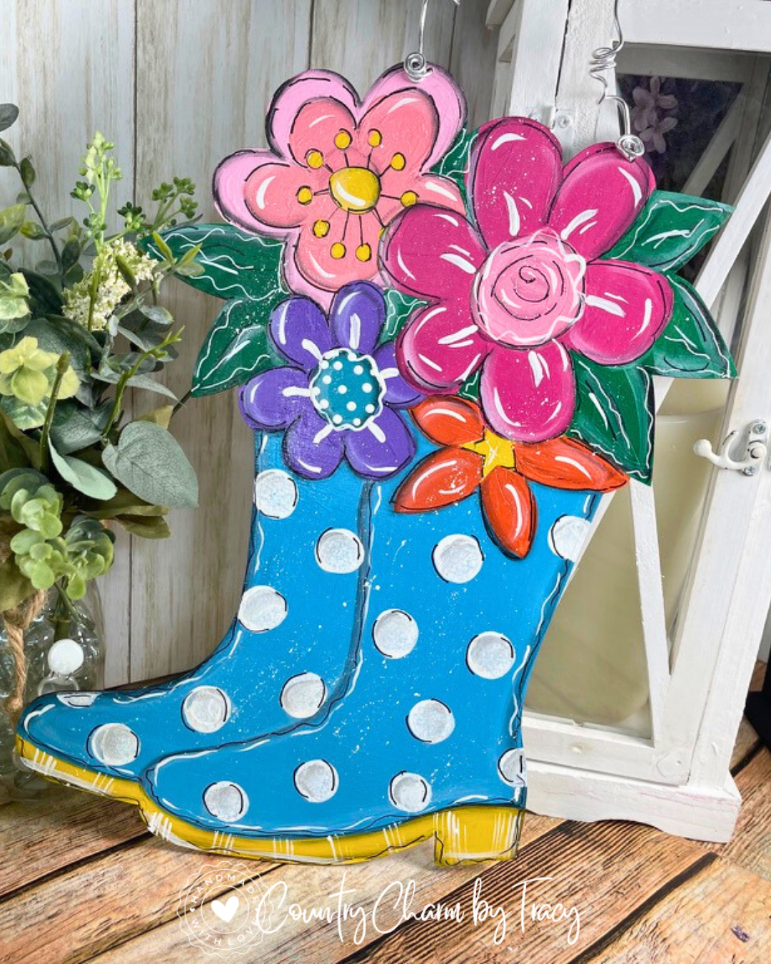 πΈ Flowers in Rainboots Wood Door Hanger β FREE SHIPPING