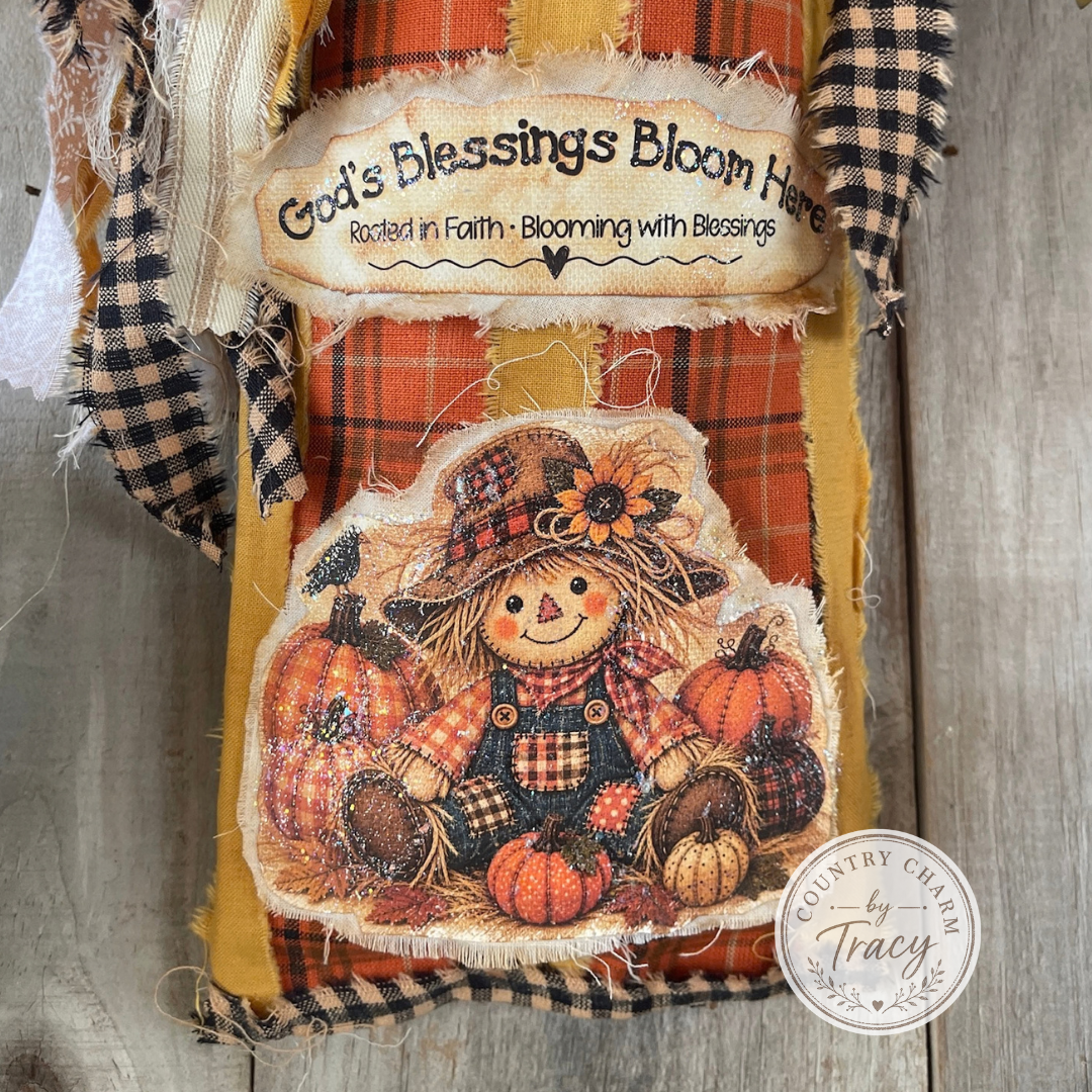 Homespun Fall Scarecrow Floral Pocket #2