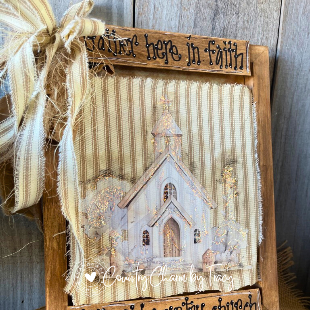 Little Old Country Church Shelf Sitter | Gather Here in Faith | Rustic Faith-Inspired Wood Decor | FREE Shipping