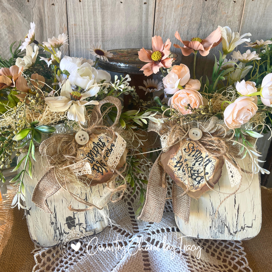 Farmhouse Mason Jar with Florals Shelf Sitter