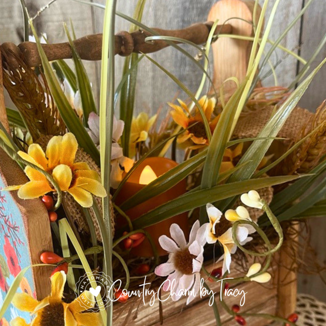 Fall Autumn Mini Decorated Caddy with Lighted Candle – One of a Kind!