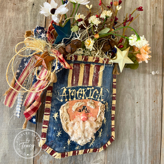 Uncle Sam Denim Pocket Decor Hanger - "America" Brim