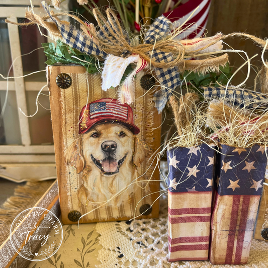 Patriotic Pups Wood Block Set - Americana Shelf Sitters