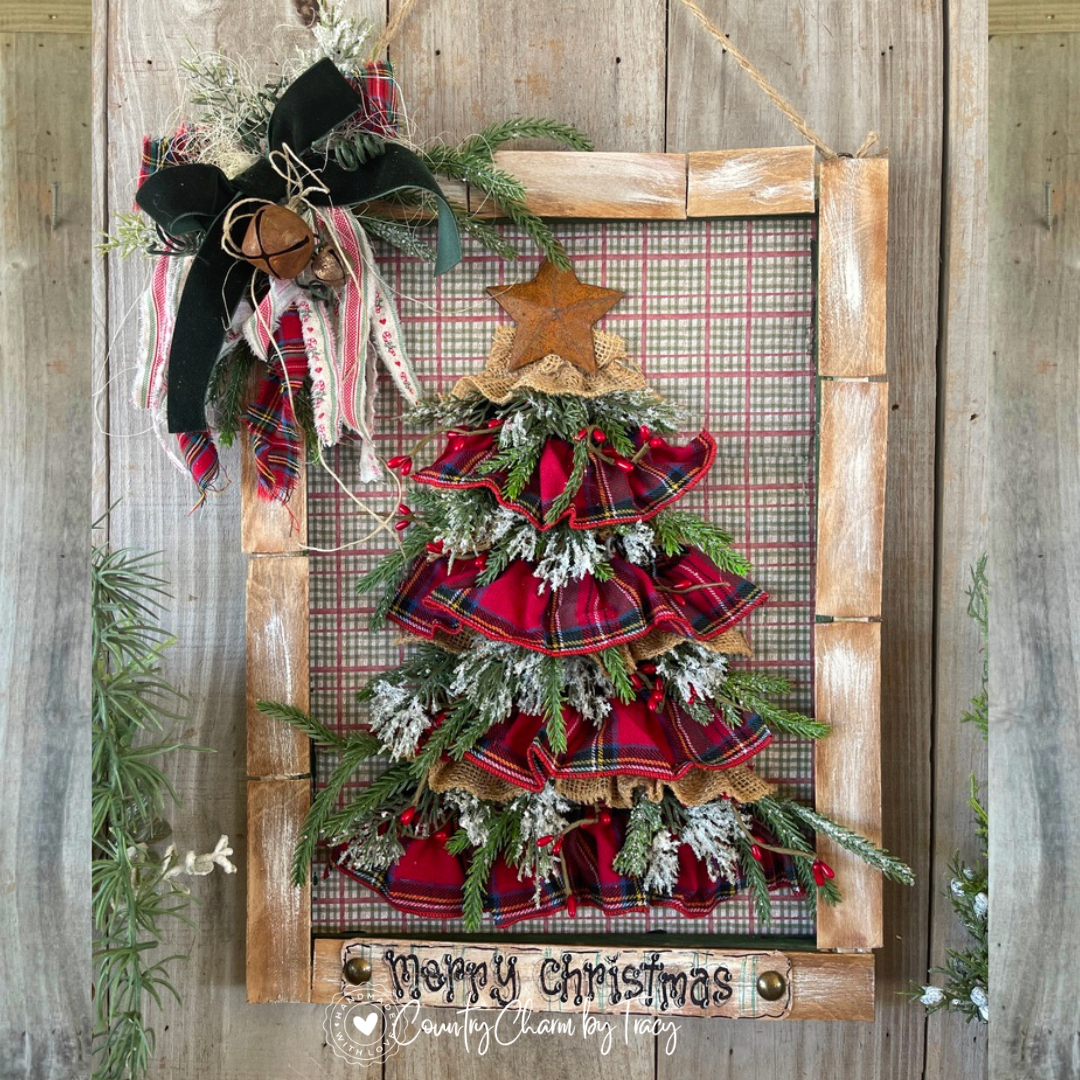 Rustic Plaid & Burlap Christmas Tree Canvas Decor