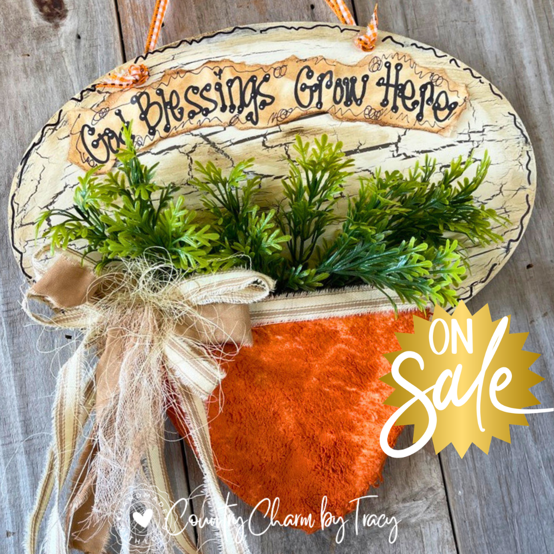 Whimsical Rustic Chunky Carrot Sign - Hand-Lettered God's Blessings Grow Here!