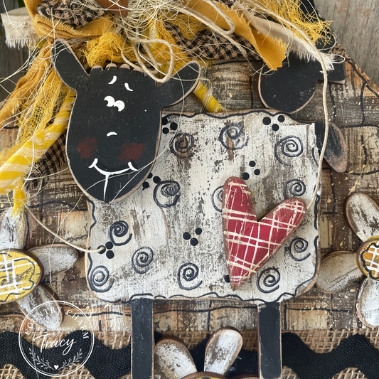 Farmhouse Sheep Hang Tag – Handpainted Whimsical Wood Decor