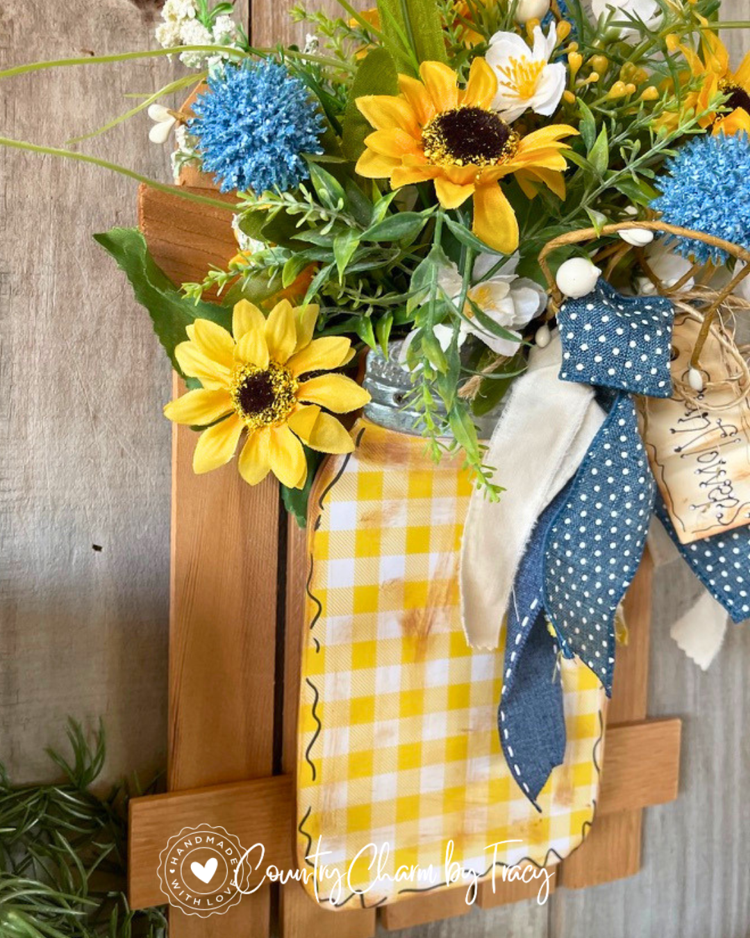 Denim & Sunflower Mason Jar Picket Fence Door Hanger