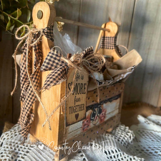 S'mores Wood Caddy - Hand-Painted Primitive Farmhouse Camping Decor | Handcrafted by Tracy