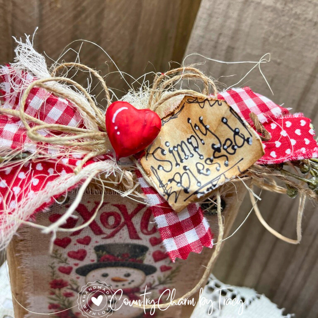 Snowman Valentine XOXO Block #2 ~ Decor Shelf Sitter