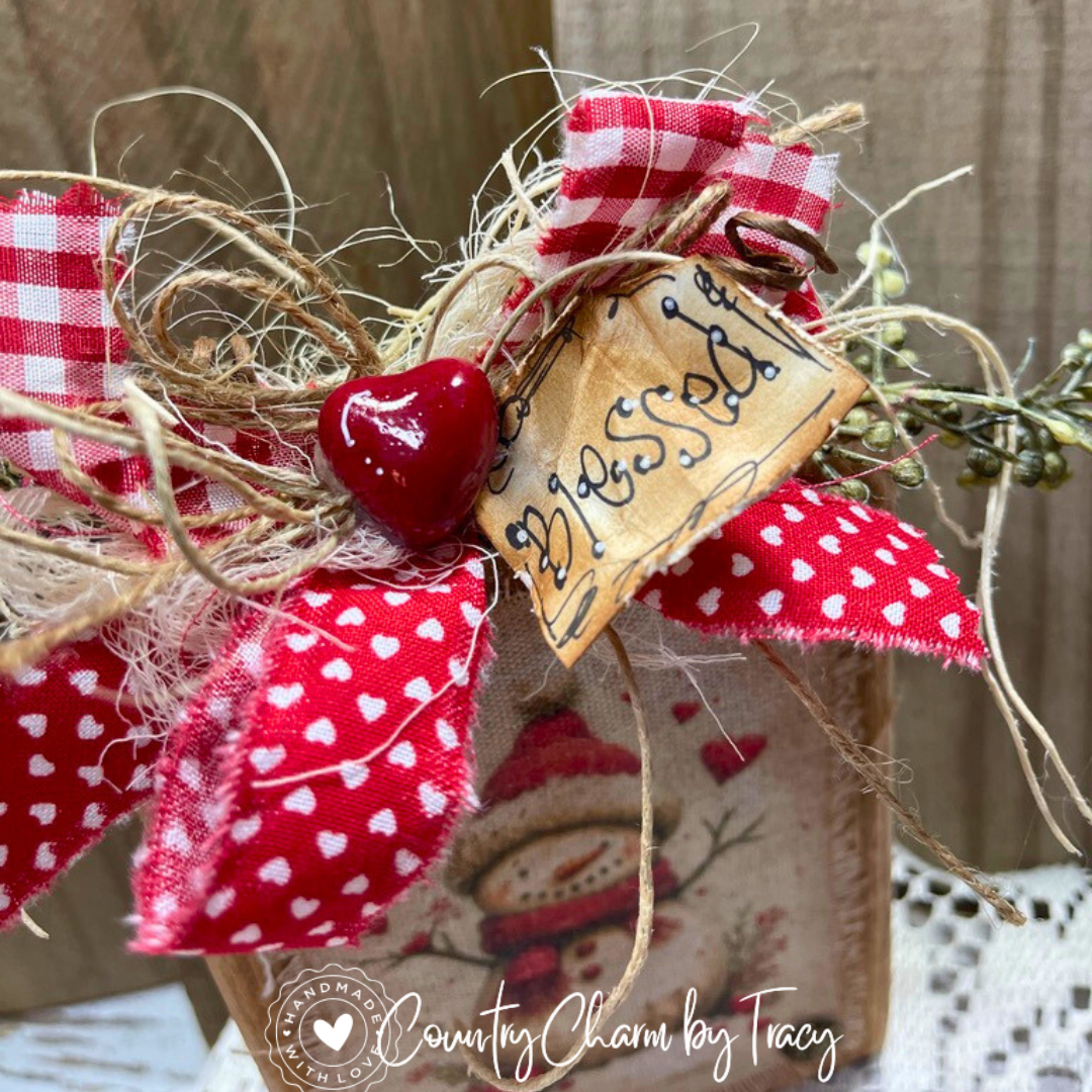 Snowman Valentine Block #3 ~ Decor Shelf Sitter