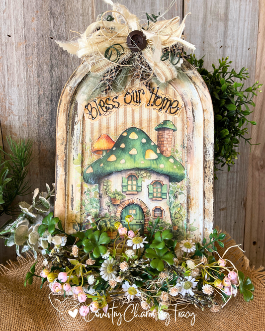 ☘️ Lucky Cottage "Bless Our Home" Wall Hanging or Shelf Sitter