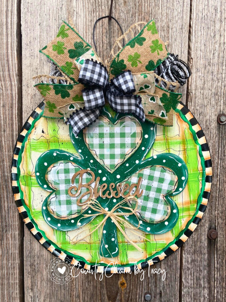 Lucky & Blessed Shamrock Door Hanger – Handpainted St. Patrick’s Day Decor