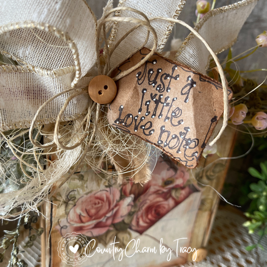 “Just a Little Love Note” Vintage Decor Block #1 – Vintage Pink Roses (5x5)