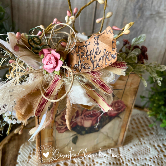 “Just a Little Love Note” Vintage Decor Block #2– Dusty Roses (5x5)