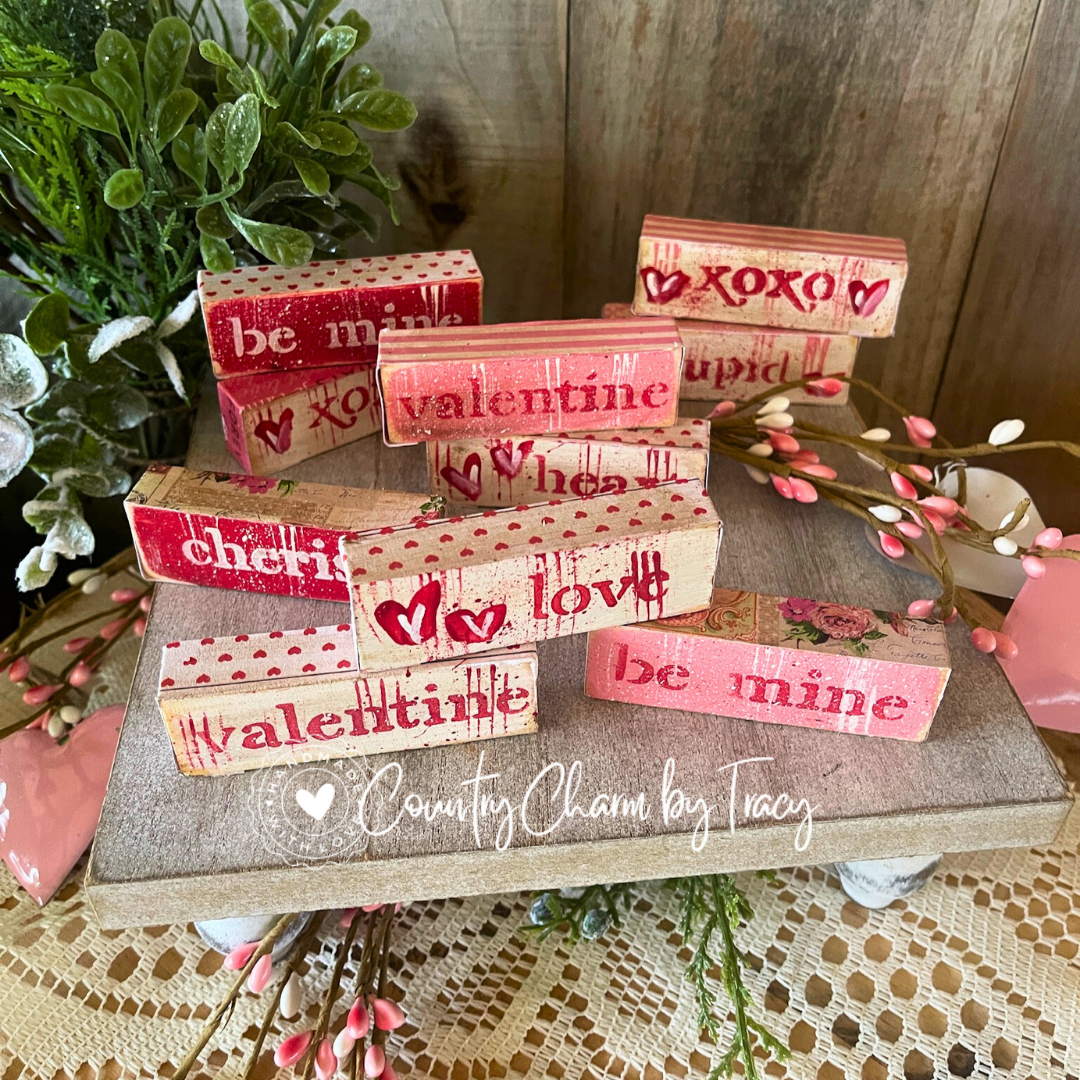 Hand-painted Valentine Word Blocks – Set of 10