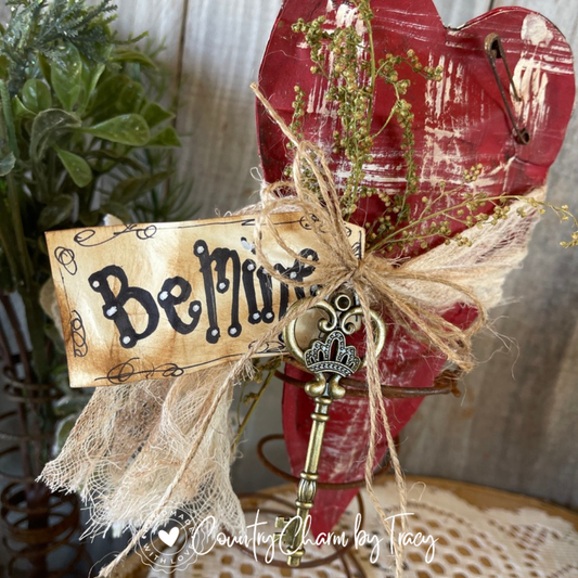 Primitive Country Heart in Rusty Spring Decor โ Vintage Red