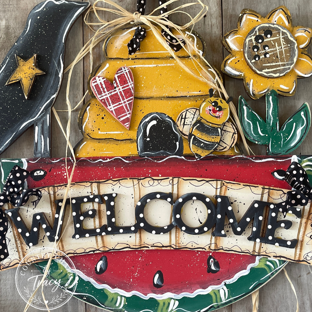 Sweet Summertime Welcome Wood Hanger - Handpainted Whimsical Country Decor