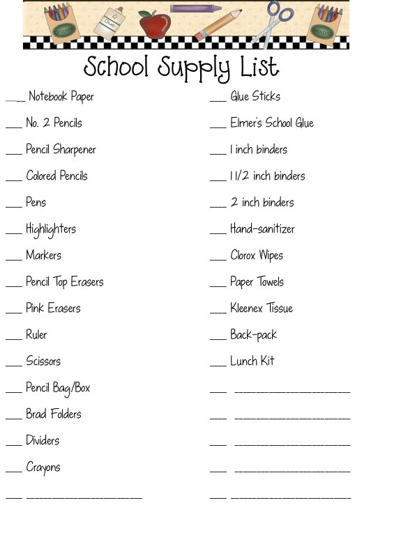 School Supplies School Supplies List For 7th Grade