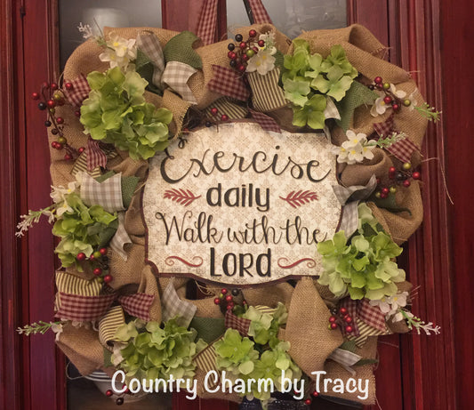 Burlap Wreath with Hydrangea Flowers and Berries