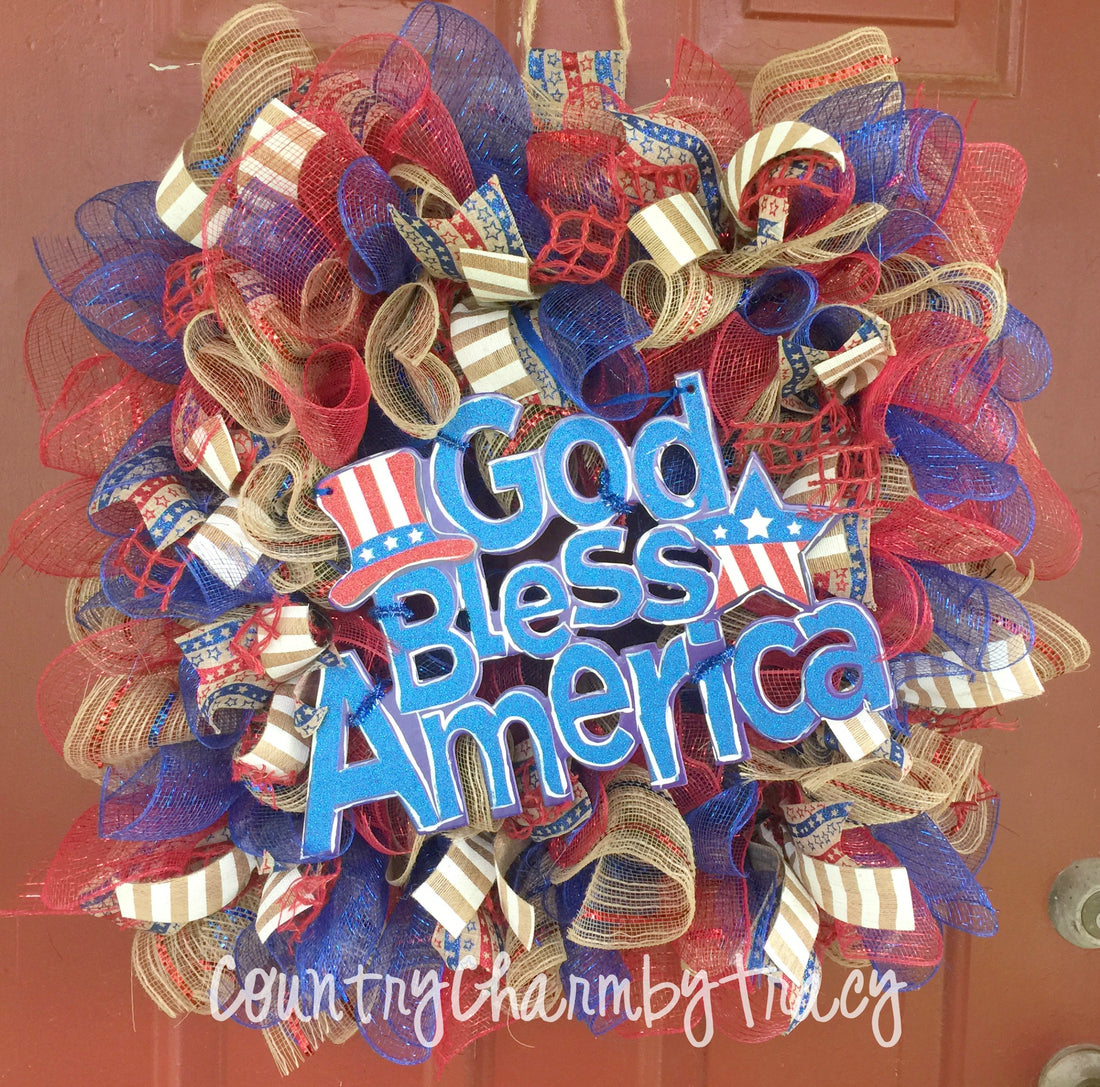 God Bless America Mesh Wreath | Square Wreath DIY