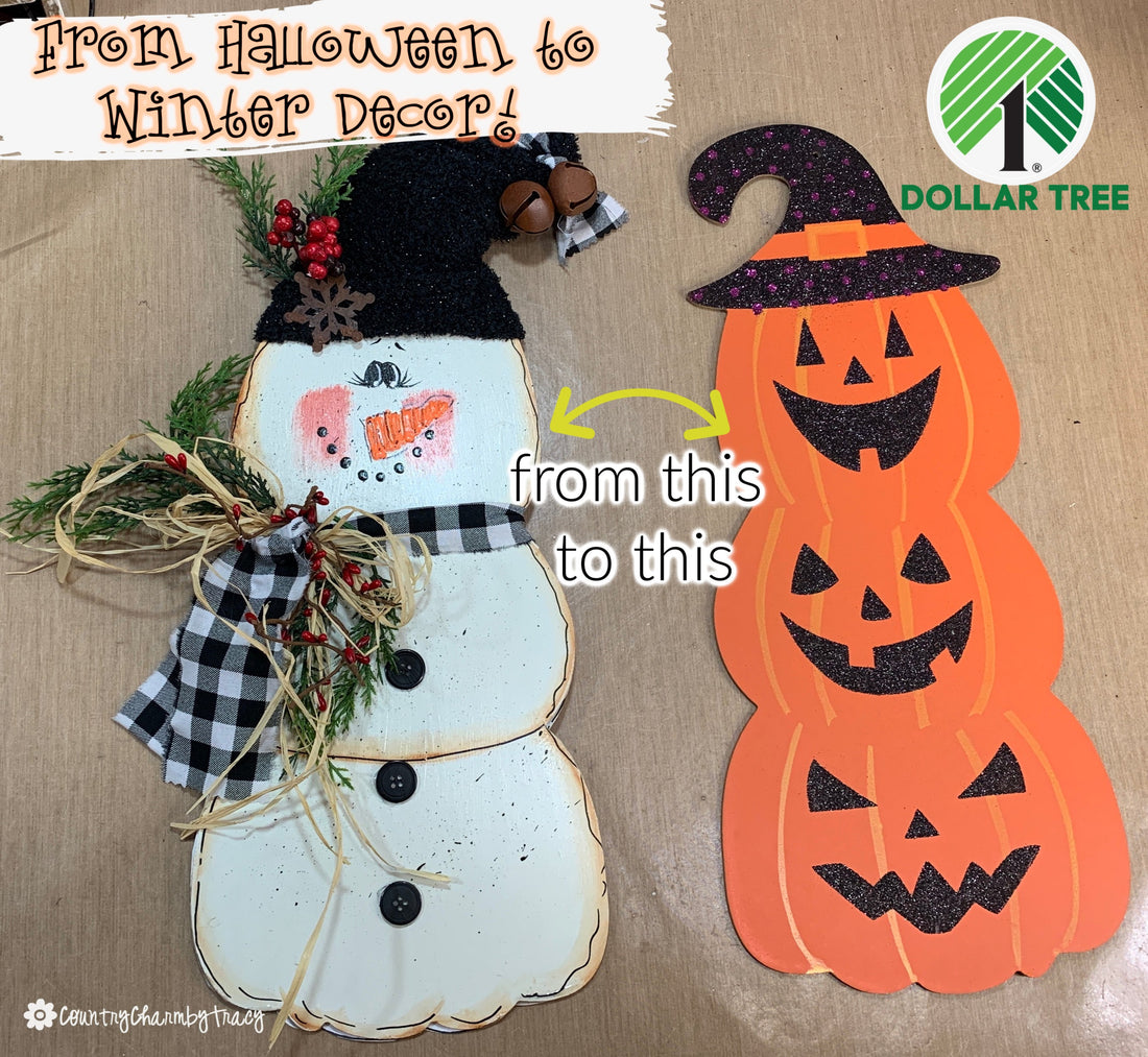 How I Painted a Primitive Country Snowman || Turning a Halloween Sign into Snowman Decor