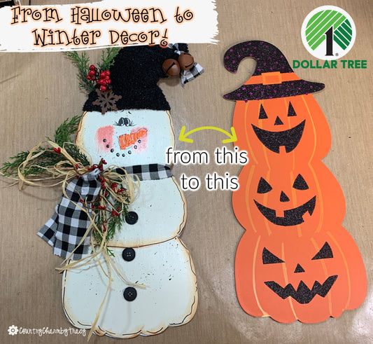How I Painted a Primitive Country Snowman || Turning a Halloween Sign into Snowman Decor
