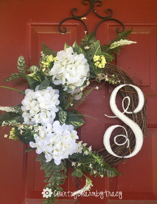 Grapevine Wreath with Hydrangea Flowers