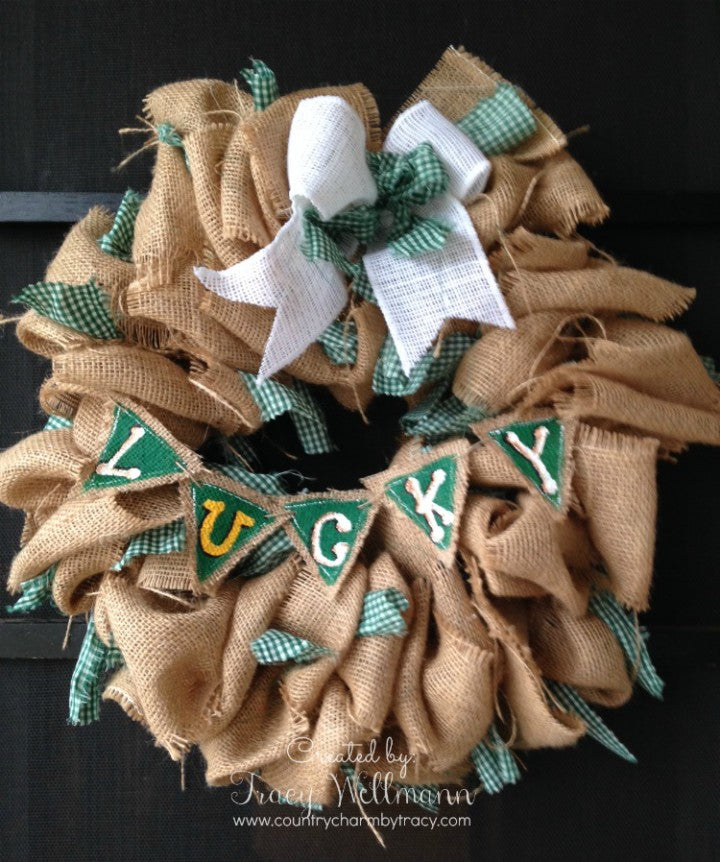 St. Patty's Day Rustic and Country Burlap Wreath