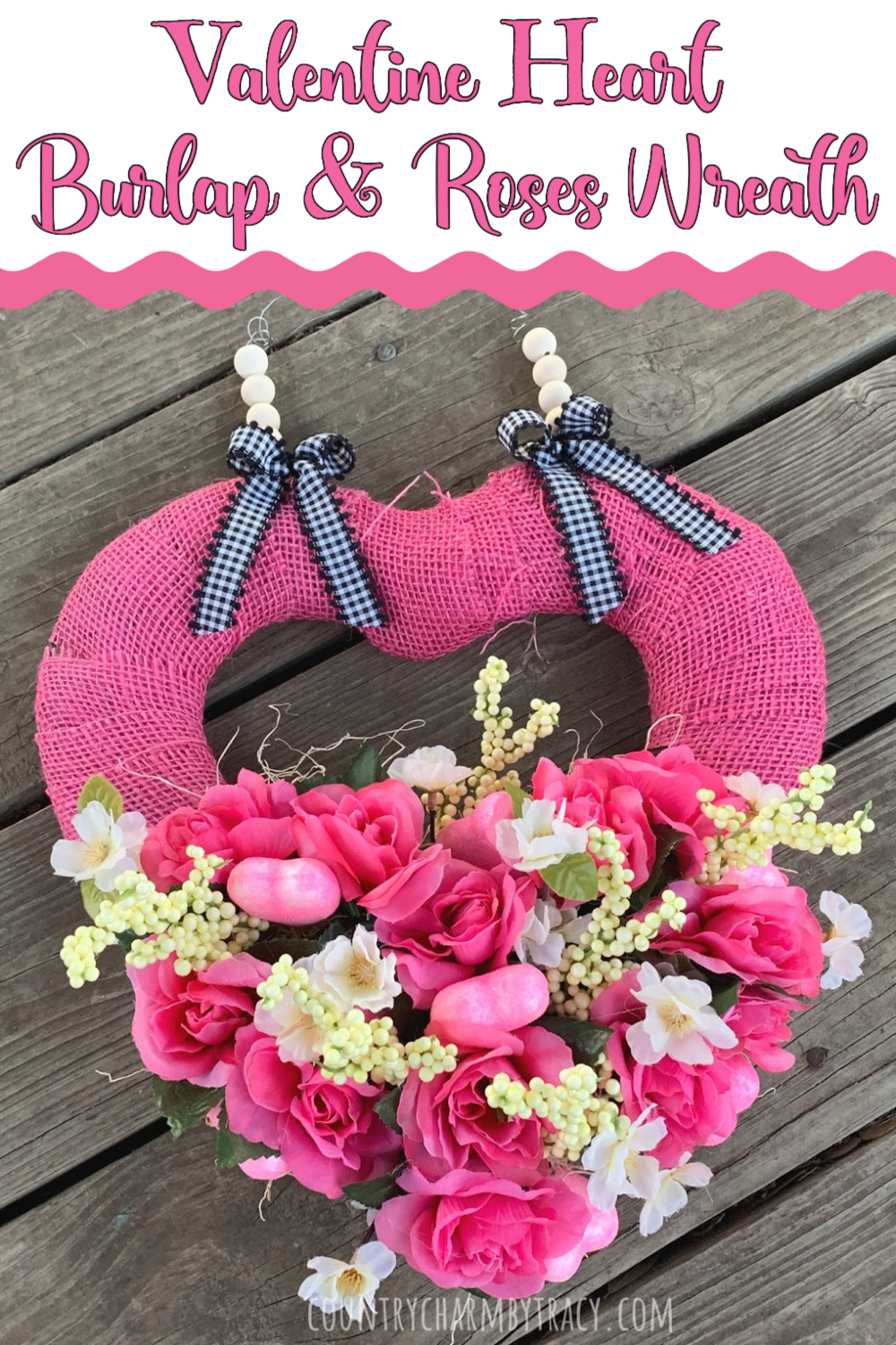 💕 Valentine Heart Burlap and Roses Wreath 💕