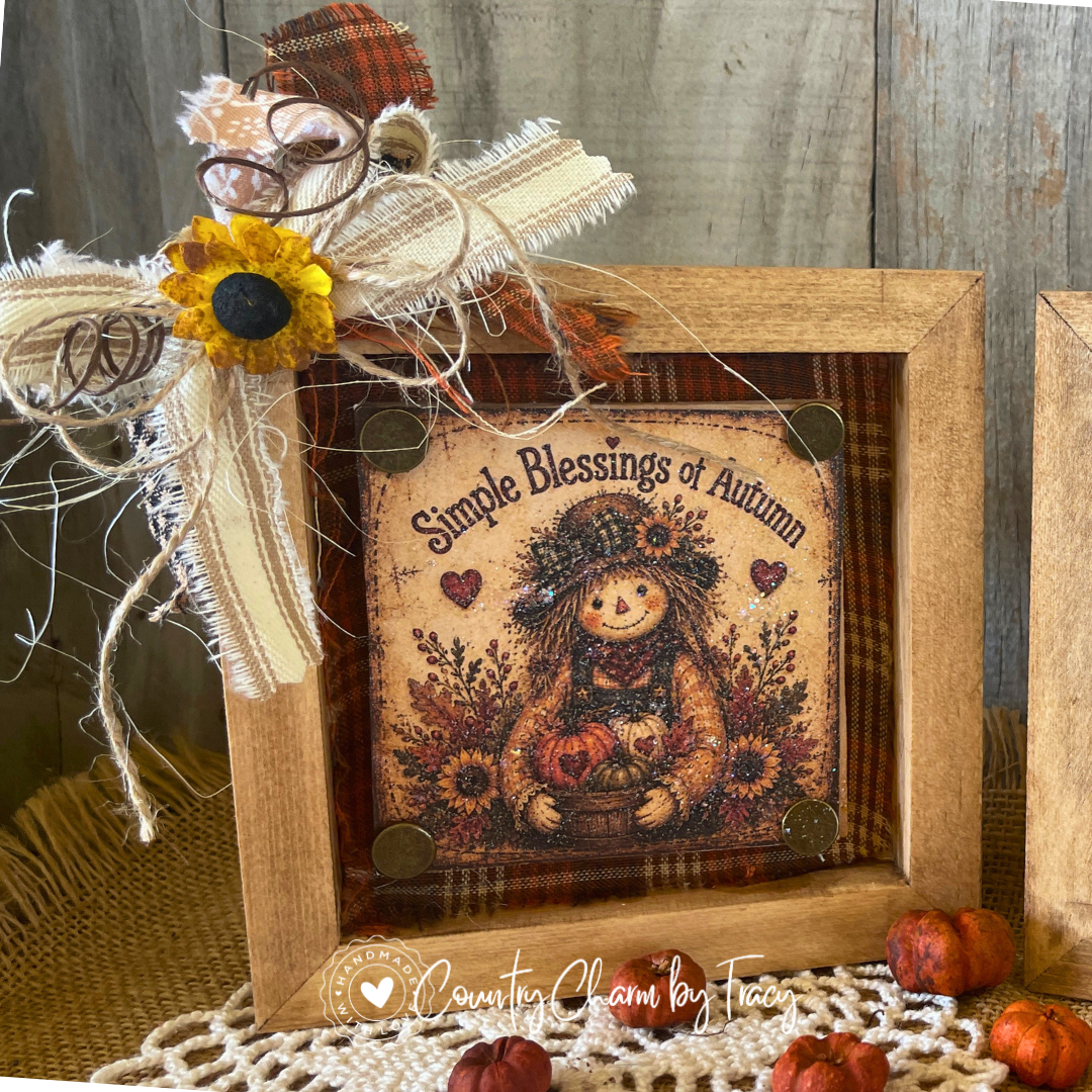 Simple Blessings of Autumn - 5x5 Wood Shadow Box Block #1 Decor | Handcrafted Primitive Farmhouse Fall Decor